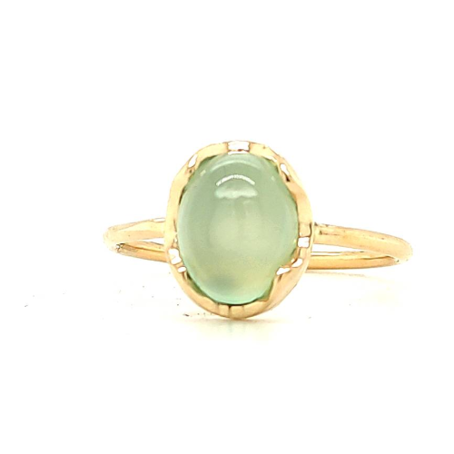 Pierścionek Lagoonique z Miętowym Chalcedonitem Kaboszonem i Złotą Oprawą w Formie Fali