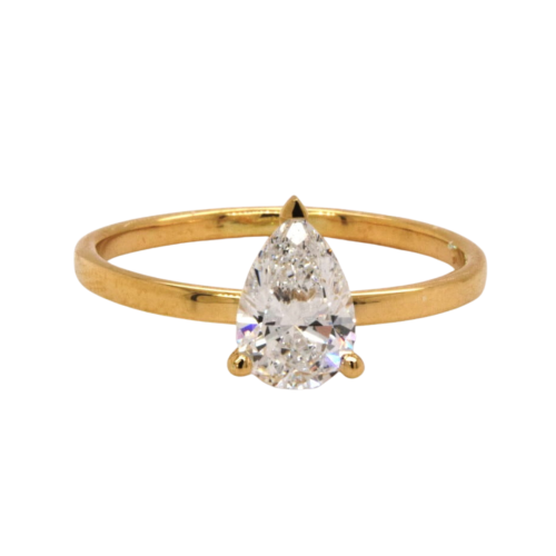 Pierścionek zaręczynowy z diamentem laboratoryjnym 1ct w kształcie łezki – złoto 585, ręcznie robiony, gotowy do wysyłki